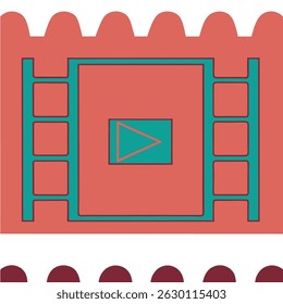 Illustration of a film reel with a play button inside a frame on a decorative background design element