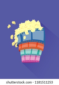 Illustration of a Film Roll as Container of Popcorn for Watching Movies
