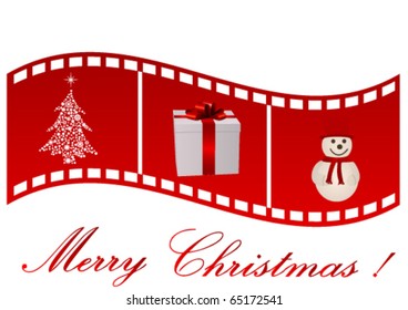 Illustration of a film strip with Christmas symbols