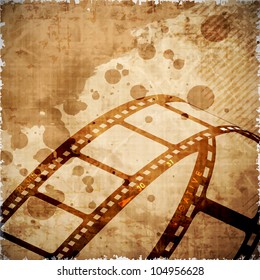 Illustration of a film stripe or film reel on grungy brown movie background. EPS 10