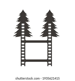illustration of film symbol combined pine icon, icon for adventure film or documentation maker.