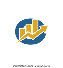 Ilustración de un logotipo de finanzas con una flecha ascendente dinámica y un gráfico de barras, que simboliza el crecimiento y el éxito. Ideal para presentaciones de negocios, informes financieros o marca corporativa.