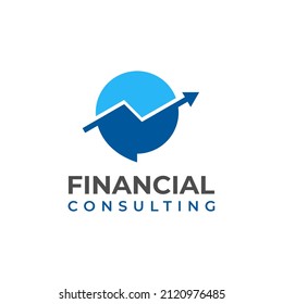 Illustration financial consulting logo vector with graph progress up and talk communication icon