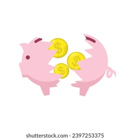 illustration with Financial crisis concept with broken piggy bank, vector illustration in flat style