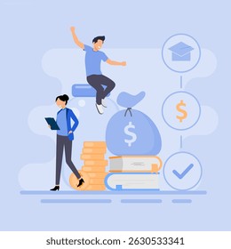 Illustration of financial education. Investment of money in the form of education and knowledge. Concept of financial management and financial literacy.