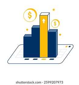 Illustration of financial growth with bar charts on a digital platform