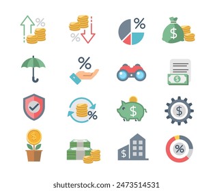 Illustration of Financial Icon Set for Multimedia Design