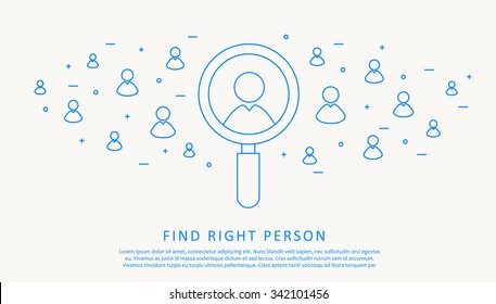 Illustration of find right person thin blue line design infographic concept