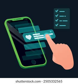 Illustration of finding a favorite on the phone. The hand chooses a favorite from the catalog