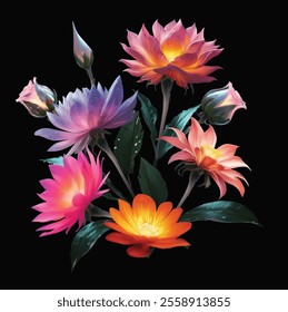 illustration with fine flowers bunch isolated on black background