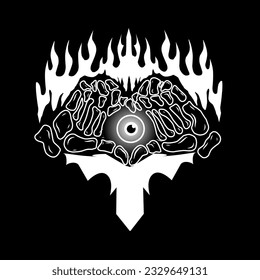 Illustration of finger bones forming a heart symbol. Hand drawn on a clean background