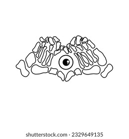 Illustration of finger bones forming a heart symbol. Hand drawn on a clean background