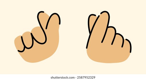 Illustration of Finger Heart Gesture, Love K-Pop Icon in a Minimalist and Casual Art Style, 2 Simple Cartoon Vector Designs