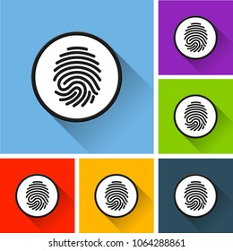 Illustration of finger print icons with long shadow