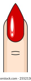 Ilustración de un dedo con una uña roja. Manicura con forma de uña de pico de montaña