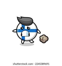 illustration of the finland flag badge running in fear , cute style design for t shirt, sticker, logo element