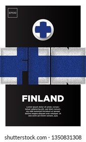 Illustration of Finland flag made of three country abbreviations letter with grunge sponge effect.