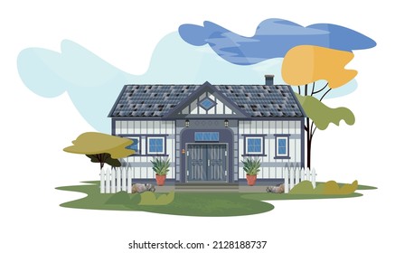 Illustration with a Finnish style house. Modern architecture.