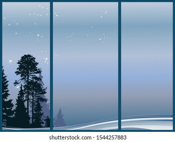 illustration with fir forest on grey background