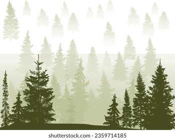 illustration with fir forest silhouettes isolated on white background
