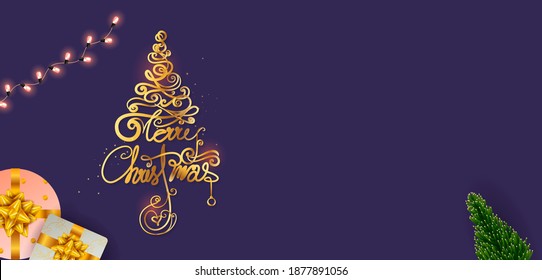 illustration of fir and pine tree on Merry Christmas and Happy New Year seasonal holiday background