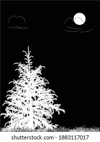 illustration with fir silhouette isolated on black background