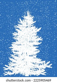 illustration with fir tree in snow silhouette on blue background