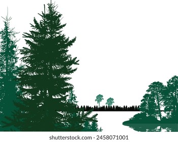 illustration with fir trees forest isolated on white background