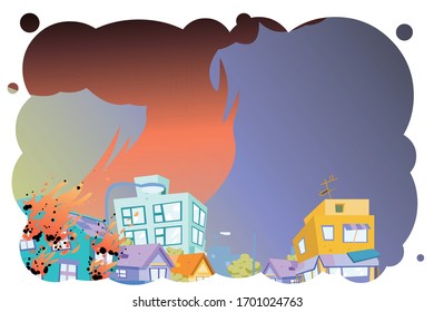 Ilustración de un incendio en un edificio por la noche.