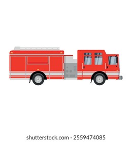 Illustration of a fire engine highlighted in bright red color demonstrating its basic functions for responding to emergency situations isolated on white background