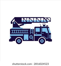 Illustration of a fire engine truck icon with an extendable ladder emergency transportation firefighter