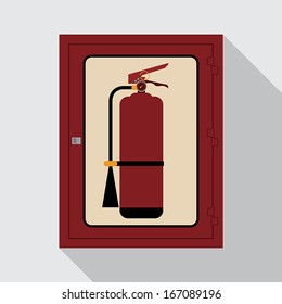 Illustration Of Fire Extinguisher In Red Cabinet.