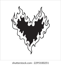 illustration of a fire. Fired hearts icon, flaming heart, isolated vector illustration. Design for stickers, logo, web and mobile app.