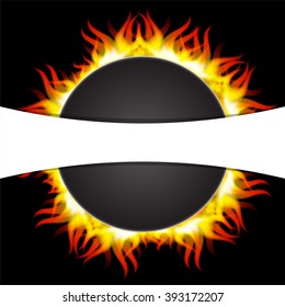 illustration of fire flame in circular frame with blank sign