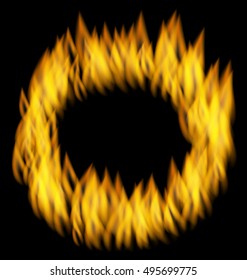 illustration Fire Flame in Circular Frame Isolated on Black Background - Vector