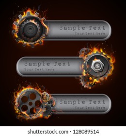 illustration of fire flame in cog wheel with copy space