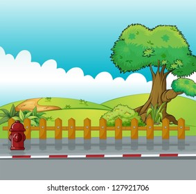 Illustration of a fire hydrant and a beautiful landscape