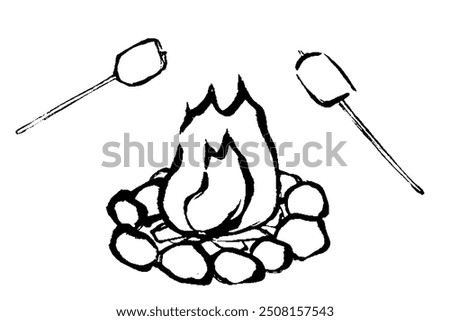 Illustration of fire and marshmallow with brush touch