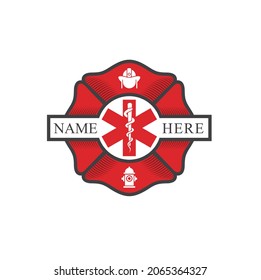 illustration of fire rescue badge, vector art.