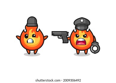 Illustration von Feuerrauber mit von der Polizei gefangener Handauflage , niedliches Design für T-Shirt, Aufkleber, Logo-Element
