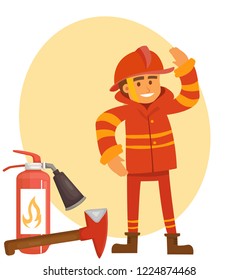 illustration of fire safety with a fireman