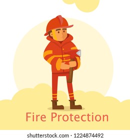 illustration of fire safety with a fireman
