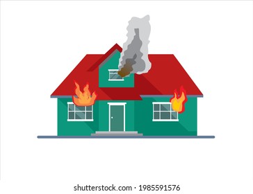Illustration of fire and smoke rising from the burning house