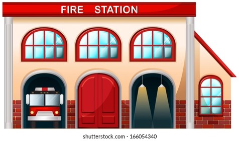 Illustration Of A Fire Station Building On A White Background