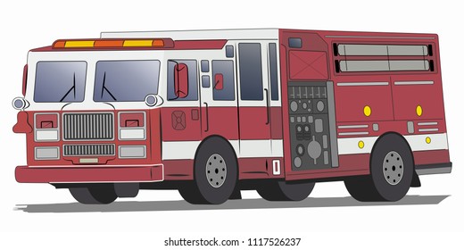 illustration of a fire truck, colored drawing, white background