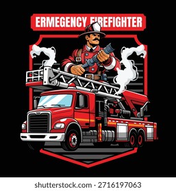 Ilustración de un camión de bomberos con detalles de estilo retro que se pueden utilizar como una insignia del logotipo