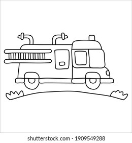 illustration of fire trucks on the road,   doodle concept, good for coloring book.
