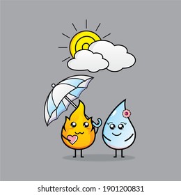 illustration of fire and water icon with an umbrella, this illustration is suitable for animation etc.