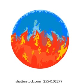 illustration of fire and water icons forming a ball without background