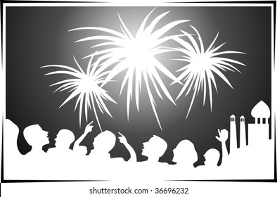 Illustration of fire works	